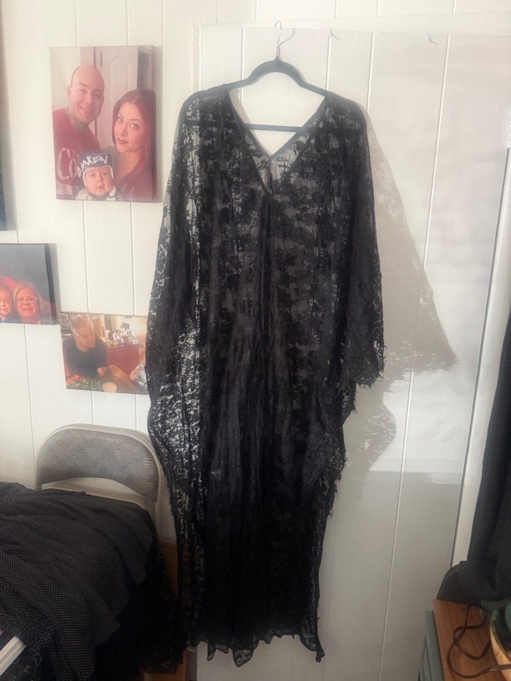 Black Lace Long Kimono Cover-Up